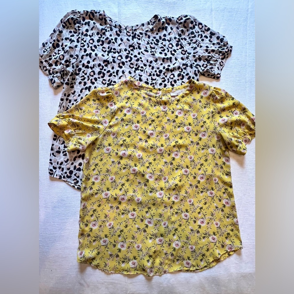 2 LOFT Puff Sleeve Button Back Tops! Size M